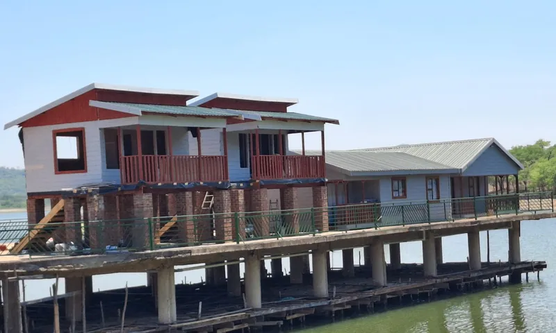 Cabins raised on stilts over the water